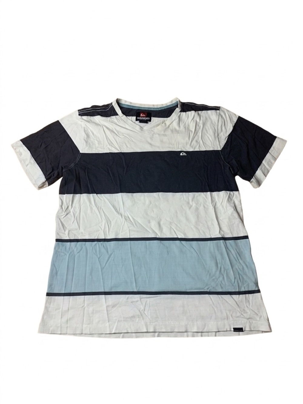 Quiksilver Men’s Striped Surf T-Shirt | Navy & Light Blue | Size Medium